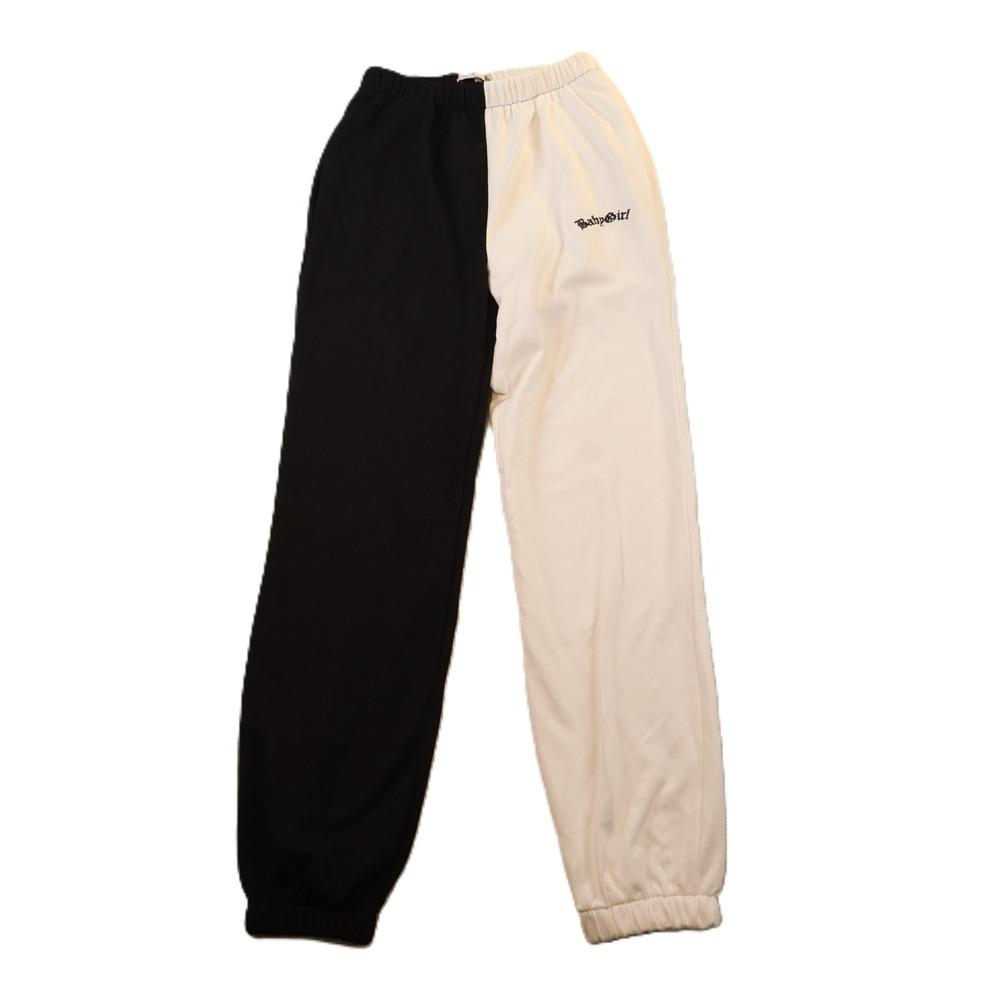 Adika Womens XS Sweatpants Black White Split Two Tone BabyGirl Embroidered Jogge